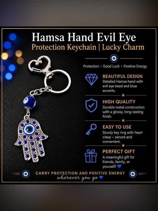None Accessories - NWOT Hamsa Hand Evil Eye Protection Keychain | Lucky Charm